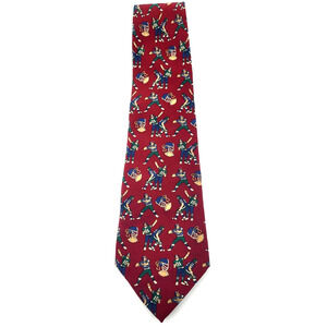 Vintage Deep Red Football Themed Silk Tie Made in USA 3.5x56"